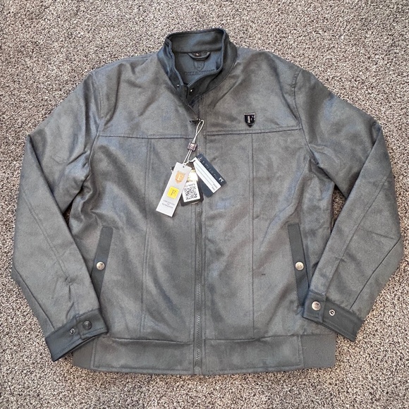 Men’s Grey Suede Leather Jacket Size L - F Collection - Biker Style Winter Moto - Picture 1 of 9